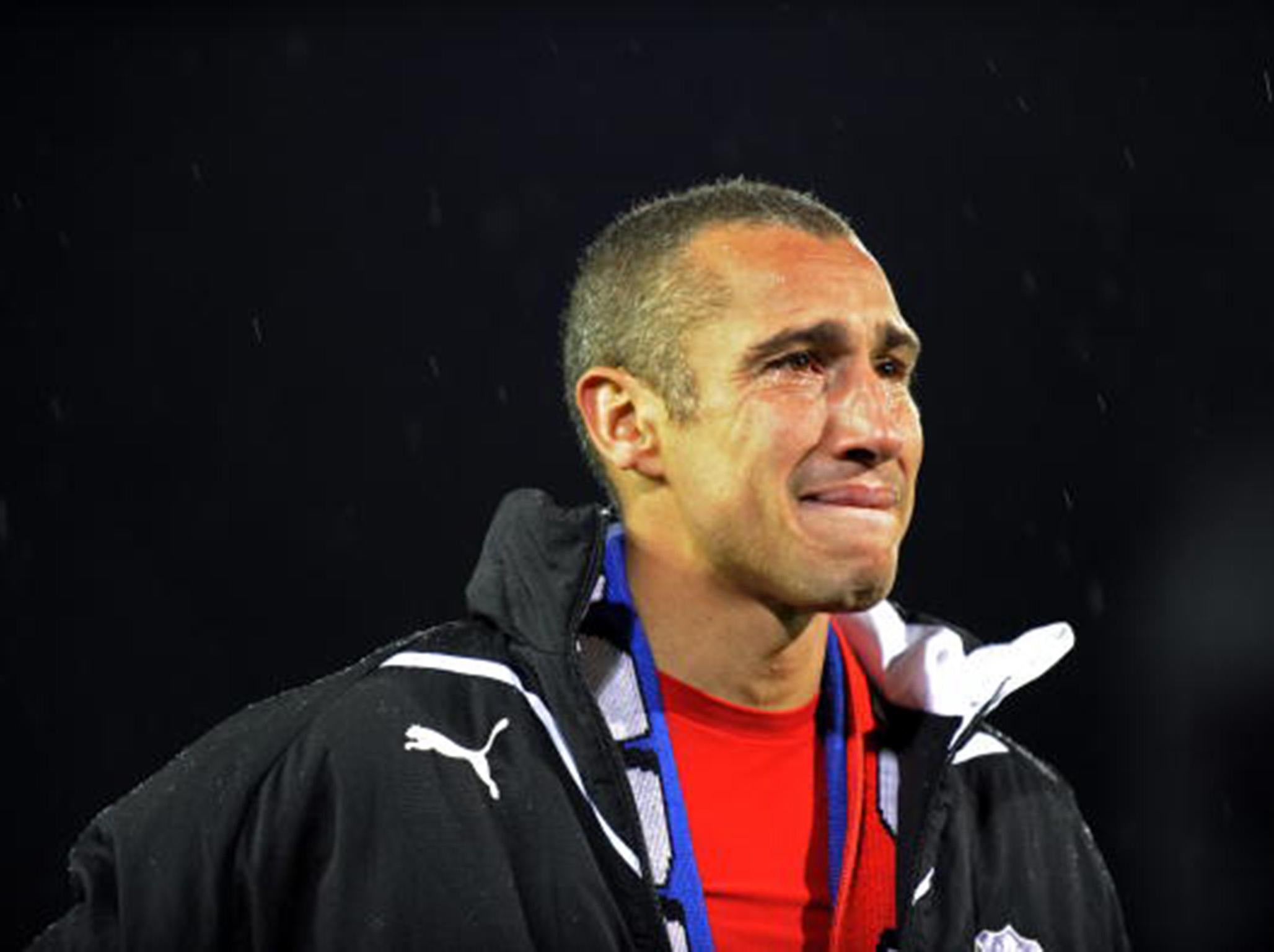 An emotional Larsson in his last match playing for Helsingborg?in 2009 (Getty)