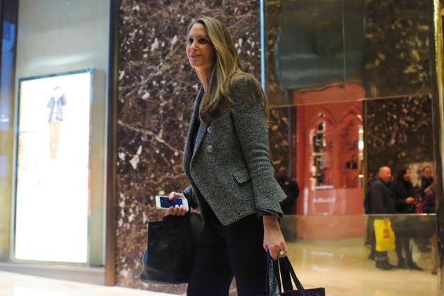 Former Vogue special event planner Stephanie Winston Wolkoff stops for a photo in front of the media at Trump Tower in New York