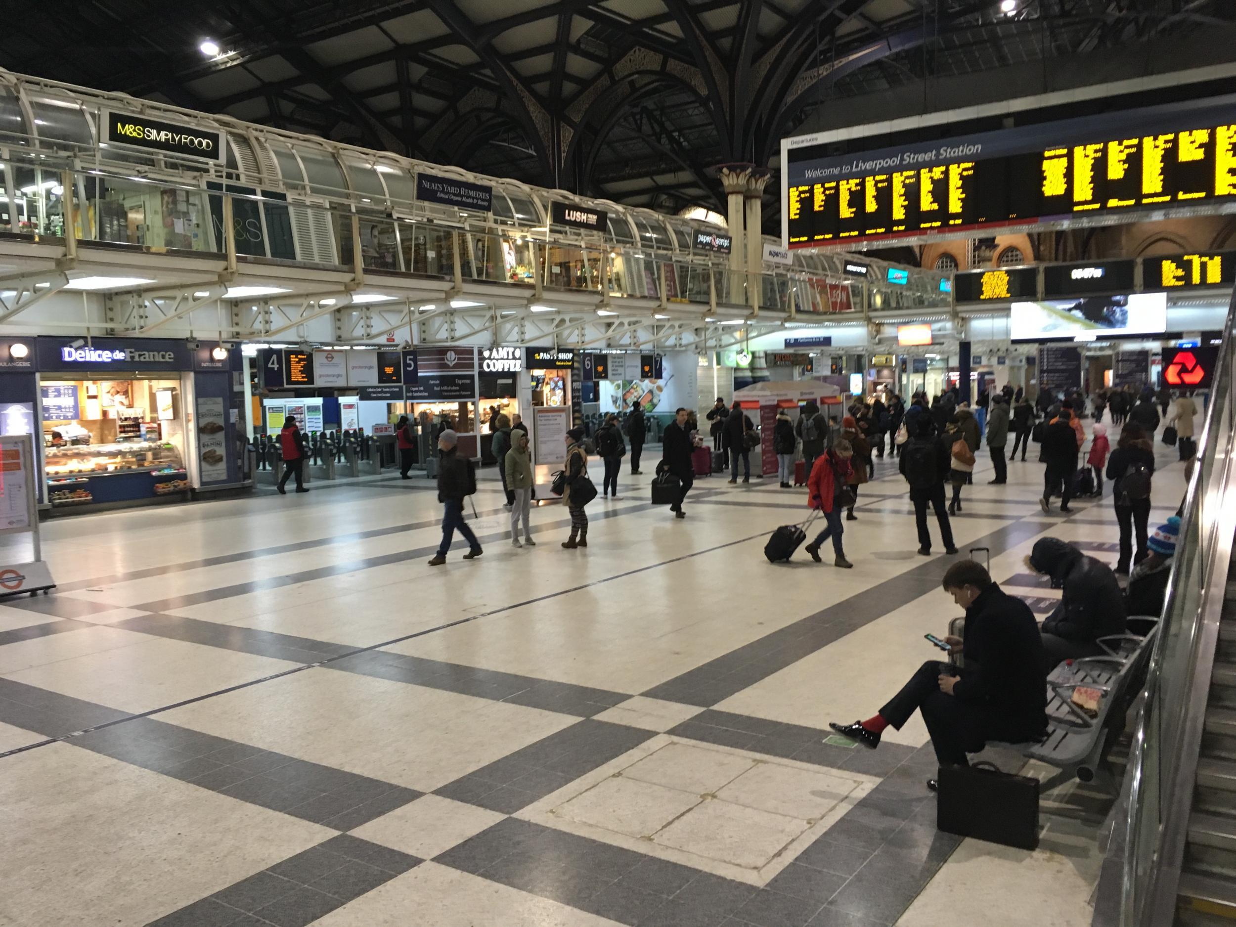 Slow motion: the concourse at London Liverpool Street station during a quieter than normal rush-hour