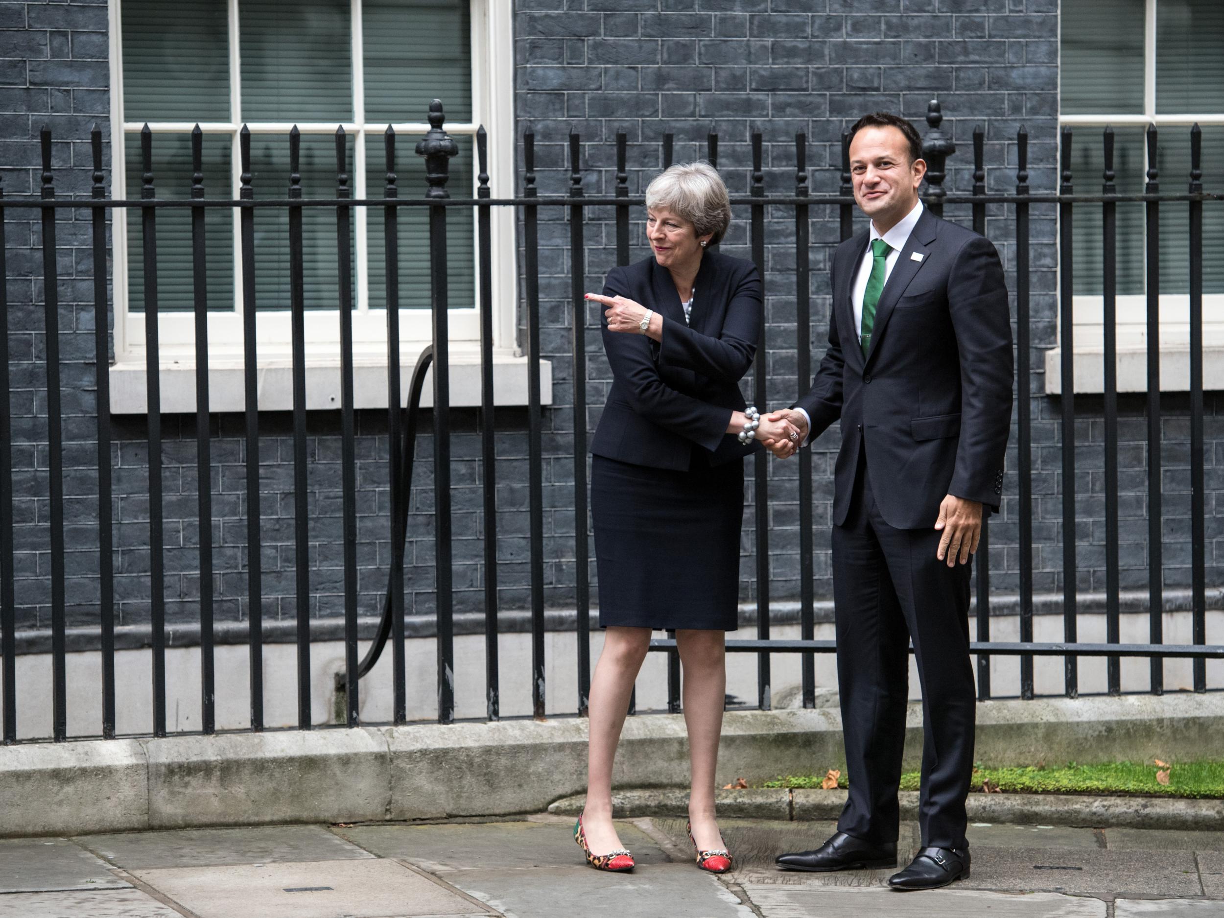 Theresa May, greets Ireland's Taoiseach, Leo Varadkar