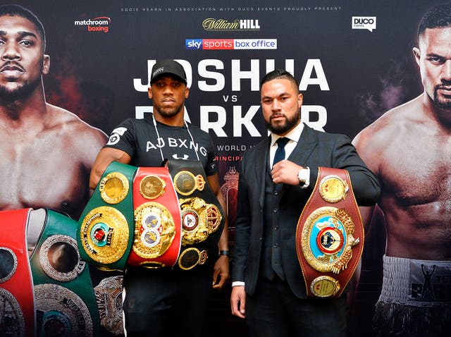 Anthony Joshua and Joseph Parker display their belts
