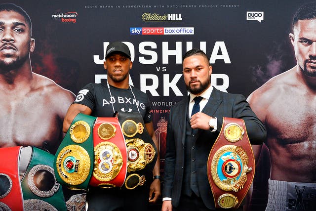 Anthony Joshua and Joseph Parker display their belts