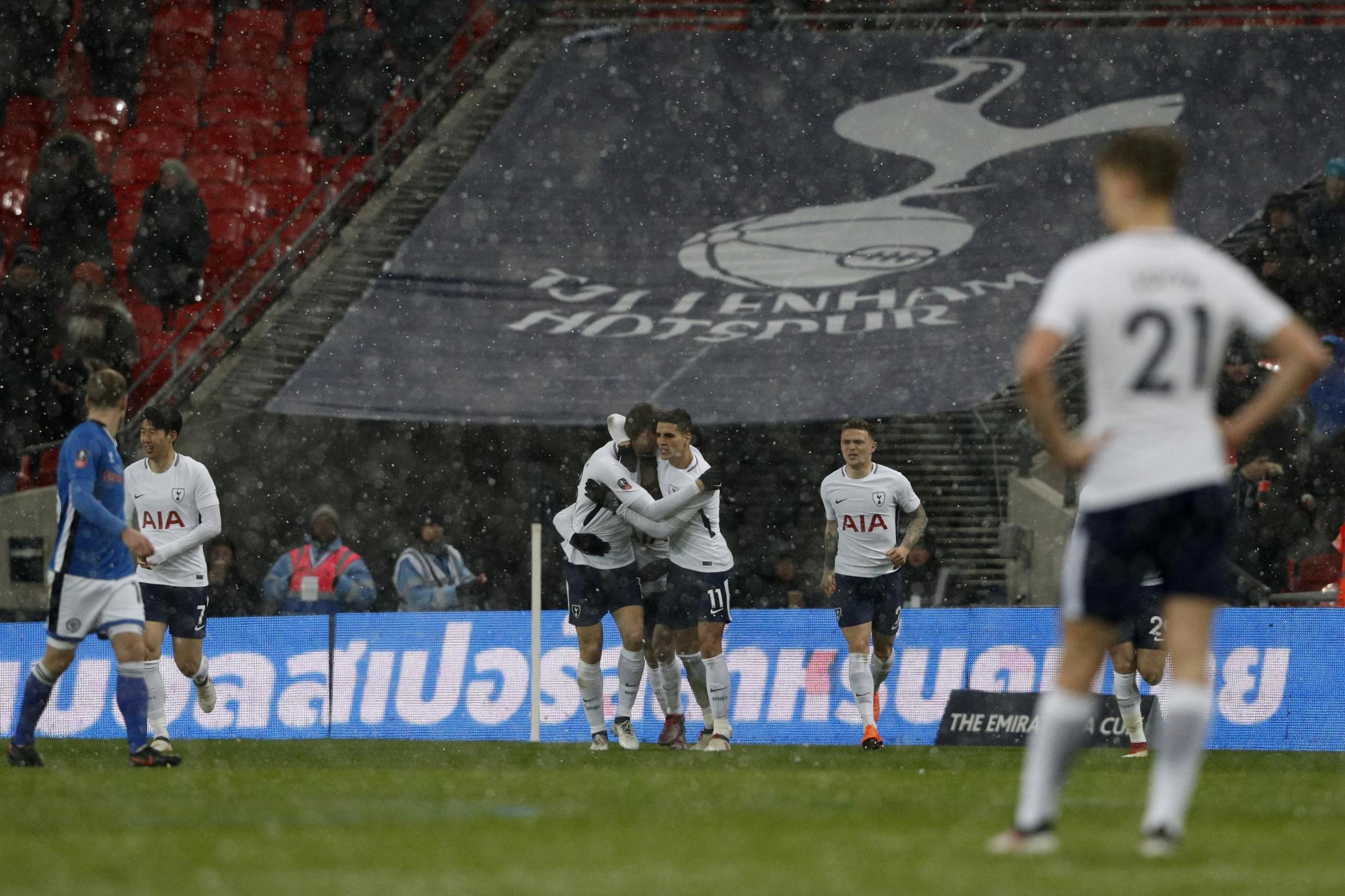 Fernando Llorente and Erik Lamela celebrate Spurs' second goal