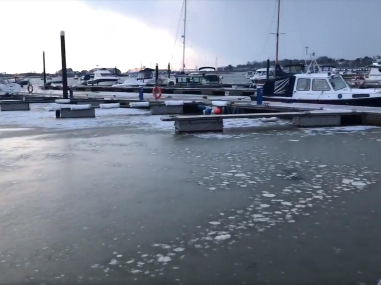 Bembridge Harbour in Isle of Wight freezes