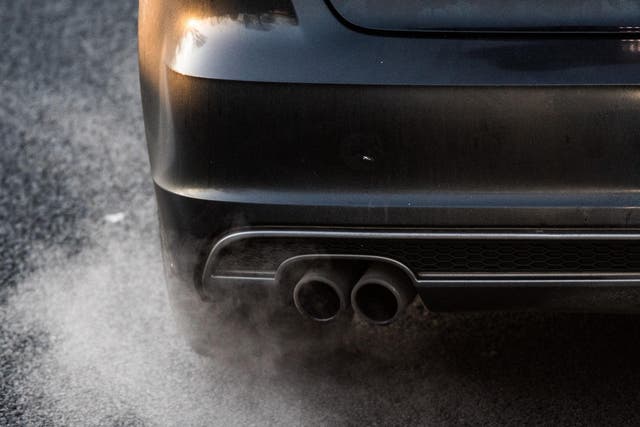 A car emits exhaust fumes on the A52 on February 22, 2018 in Duesseldorf, Germany