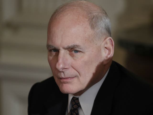 White House Chief of Staff John Kelly attends a meeting in the State Dining Room of the White House