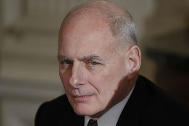 White House Chief of Staff John Kelly attends a meeting in the State Dining Room of the White House