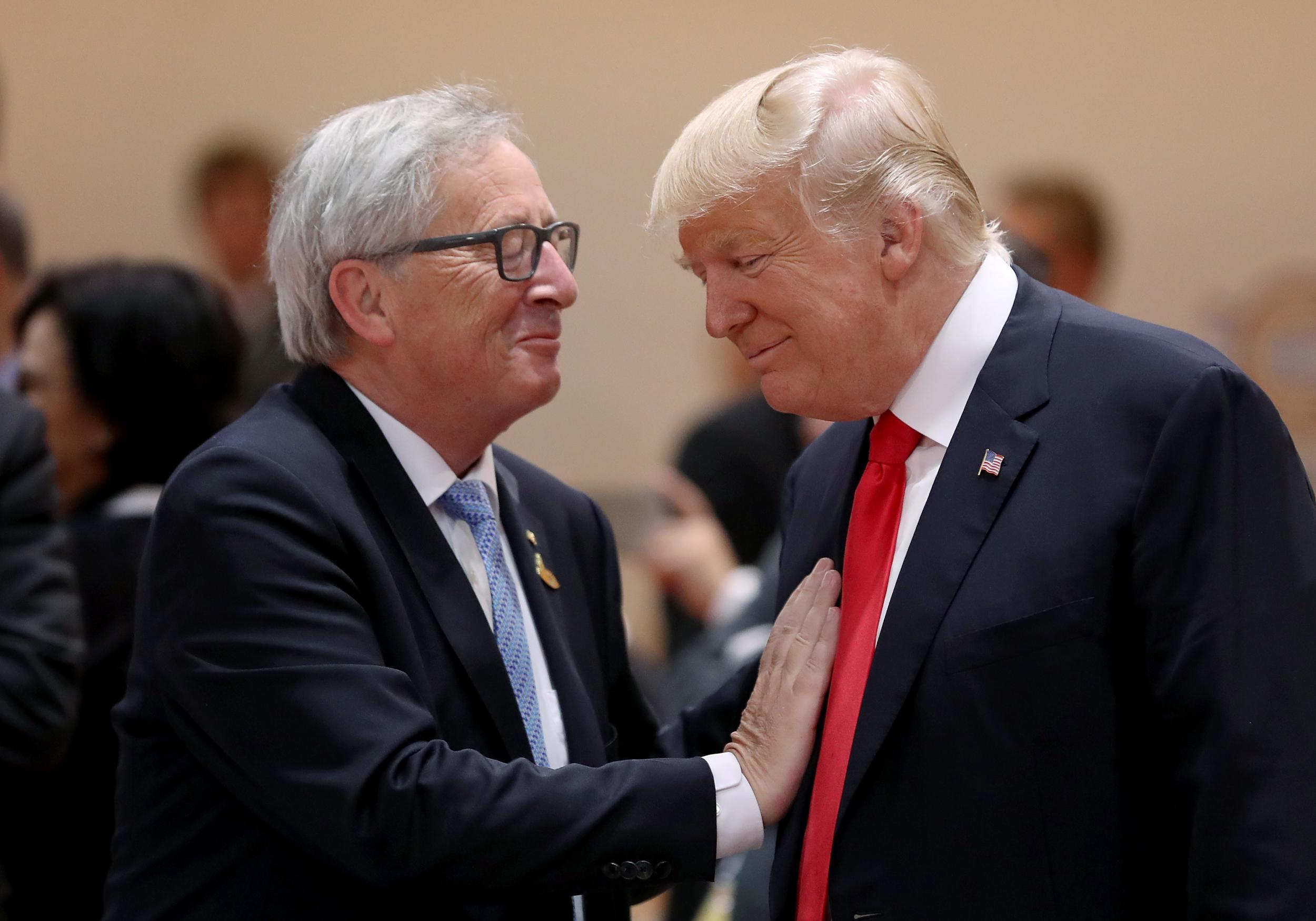 EU president Jean-Claude Juncker and Donald Trump at the G20 in Hamburg in 2017