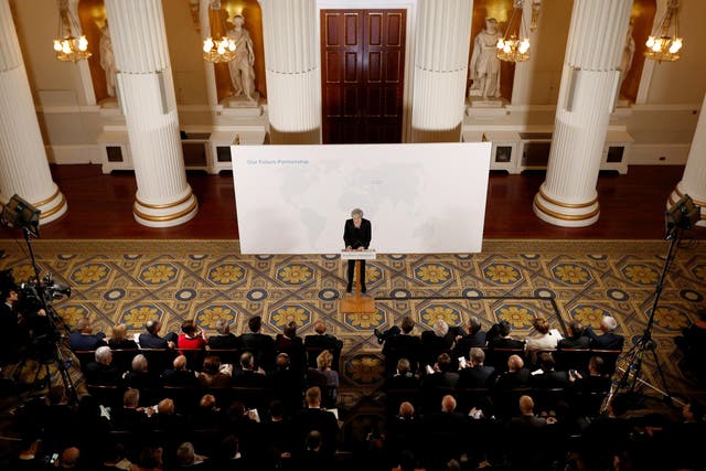 The Prime Minister spoke in front of a backdrop that appeared to locate the country’s ‘future partnership’ as being not with Europe but Kazakhstan