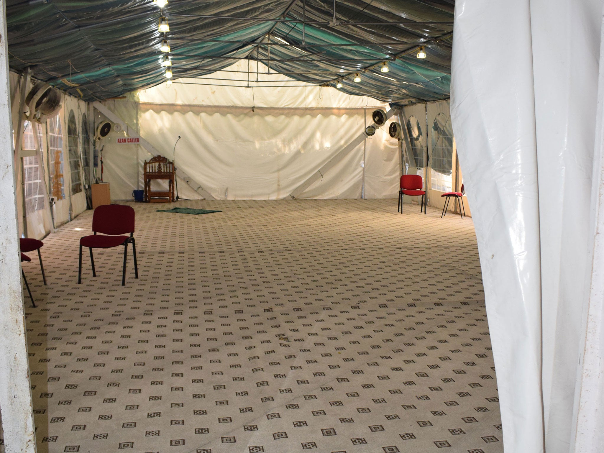 A tent erected inside Ripple Road Mosque in Barking, east London, where Umar Haque groomed children as young as 11 through terrorism role-play and exercises