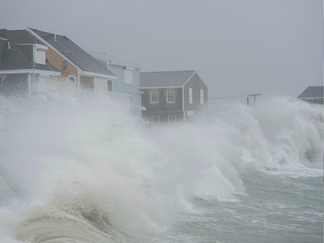 Coastal areas in New England are bracing for the high tide in Scituate, Massachusetts on 2 March 2018.