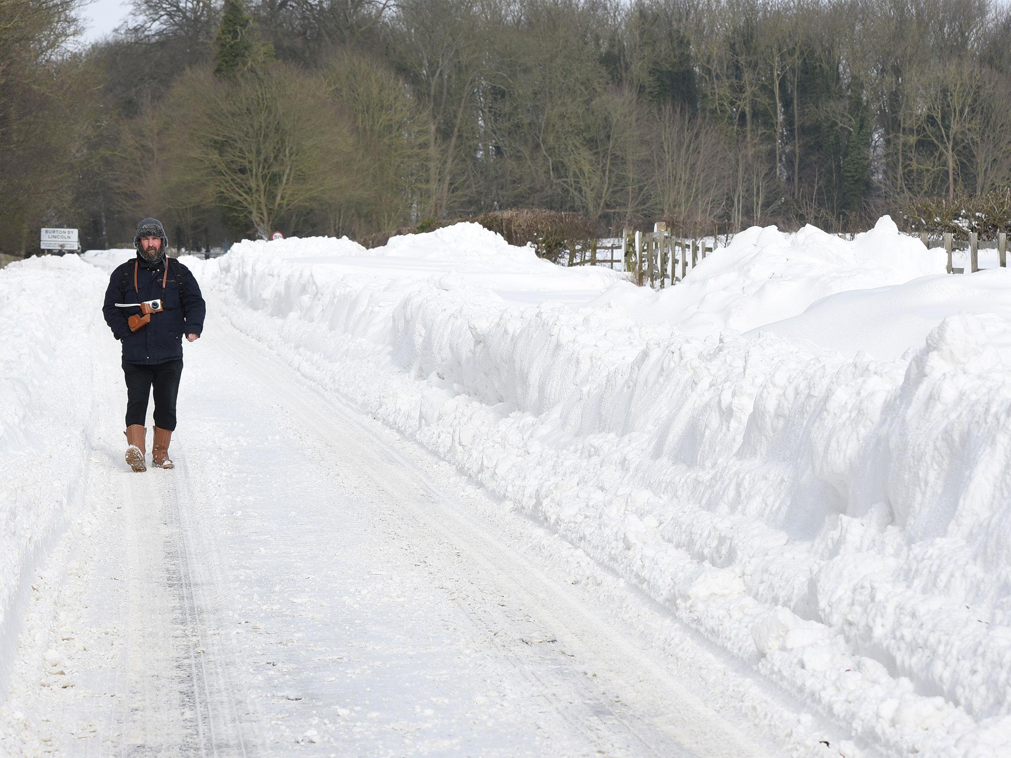 Snow drifts in the village of Burton, Lincolnshire