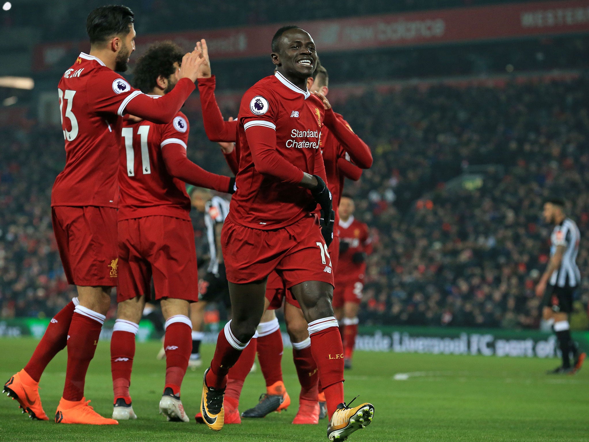 Sadio Mane celebrates after adding Liverpool's second