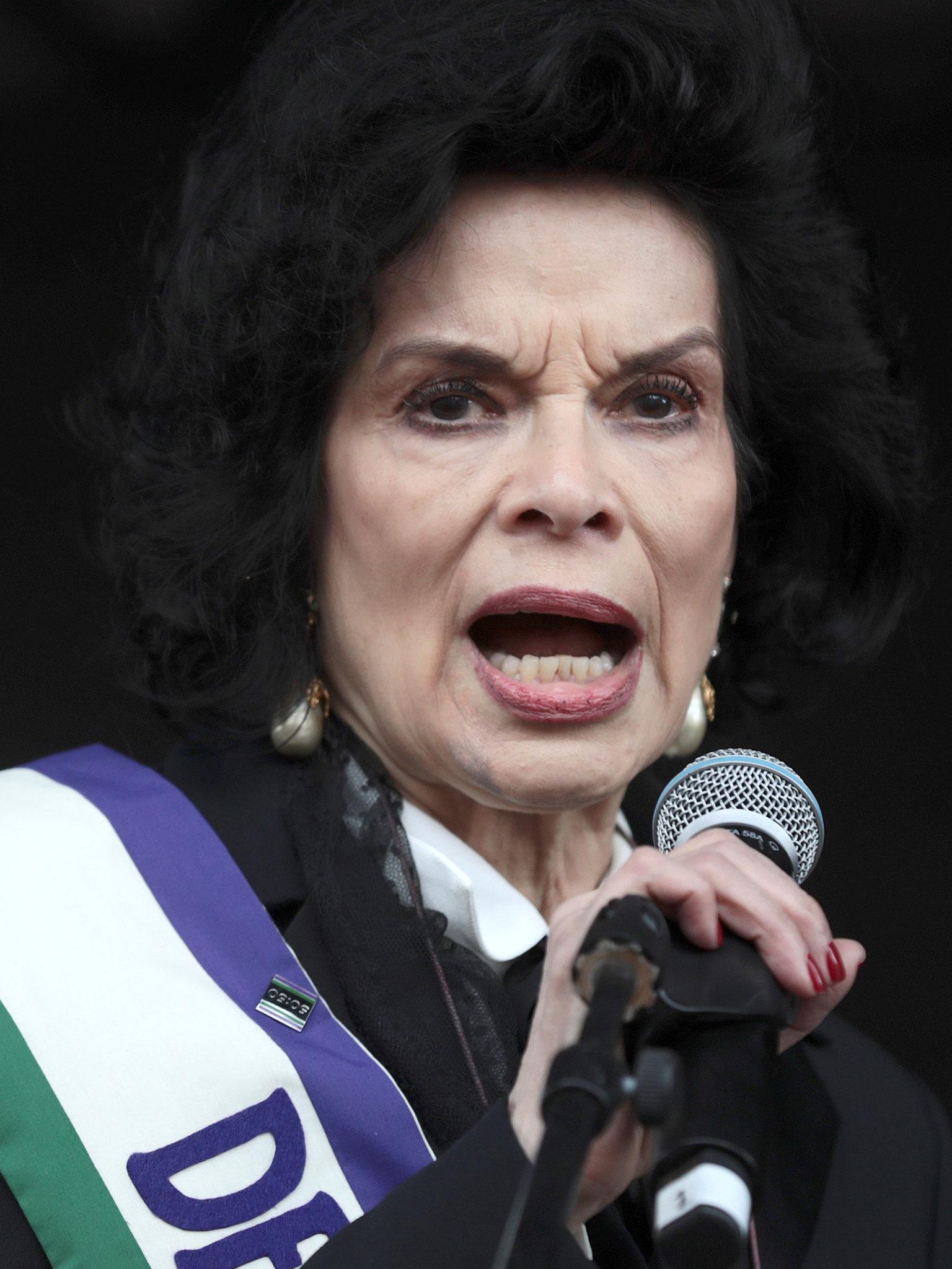 Activist Bianca Jagger speaks during the March4Women (Reuters)