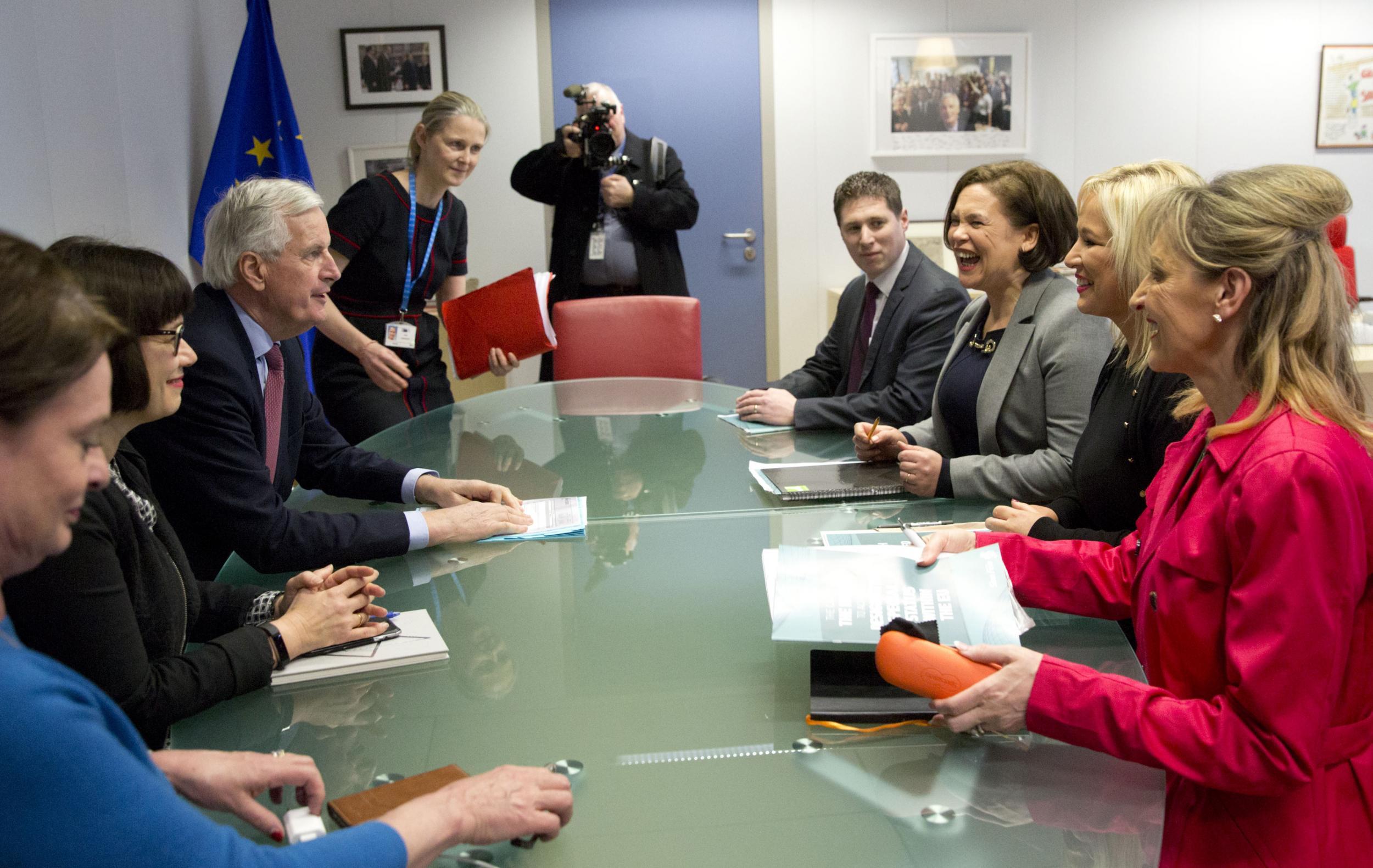 European Union chief Brexit negotiator Michel Barnier meets with Sinn Fein leader Mary Lou McDonald in Brussels