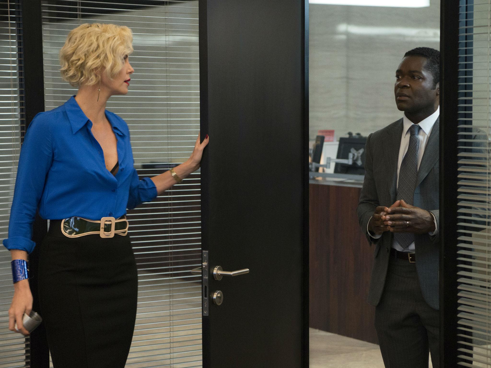 Charlize Theron as Elaine Markinson and Oyelowo​ as Harold Soyinka who finds himself turning from a law-abiding citizen to a wanted criminal in the dark comedy ‘Gringo’