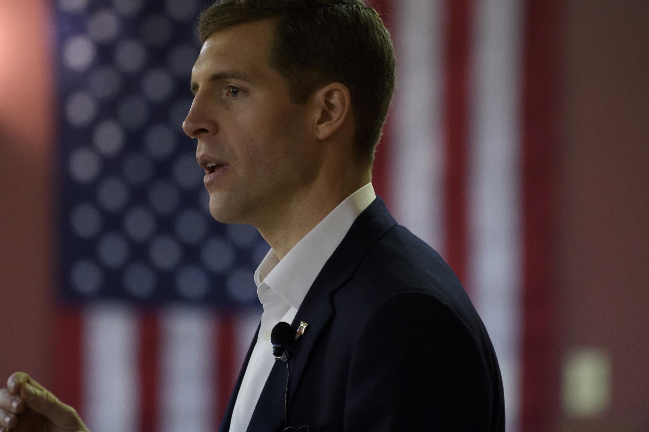 Democrat Conor Lamb, a candidate to represent Pennsylvania's 18th congressional district, speaks to an audience at the American Legion Post