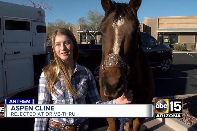 Aspen Cline unsuccessfully tried to ride her horse Scout through a Starbucks drive-thru as a birthday treat