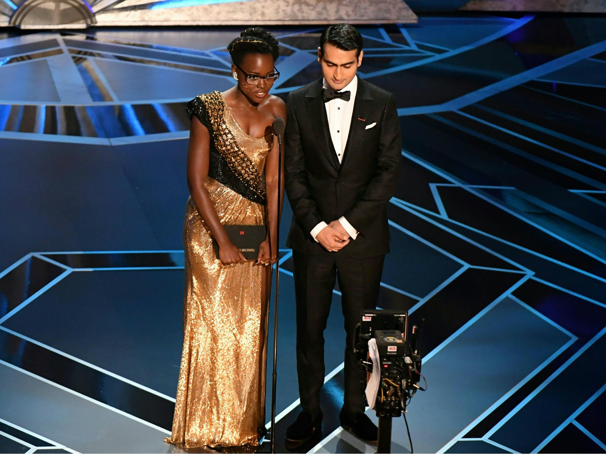 Lupita Nyong'o and Kumail Nanjiani present the Oscar for Best Production Design during the 90th Annual Academy Awards show on 4 March 2018