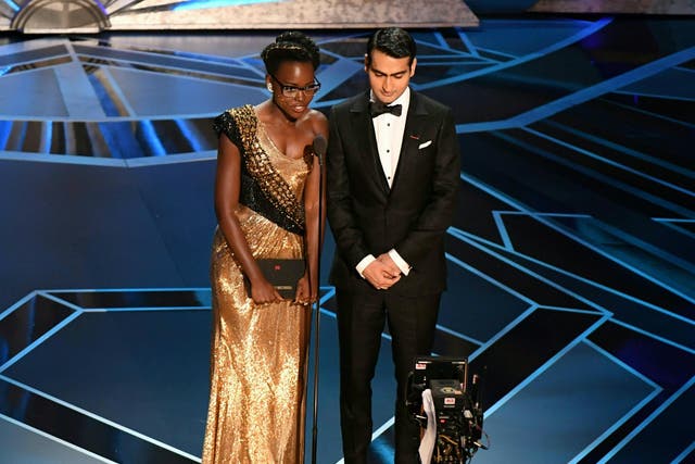Lupita Nyong'o and Kumail Nanjiani present the Oscar for Best Production Design during the 90th Annual Academy Awards show on 4 March 2018