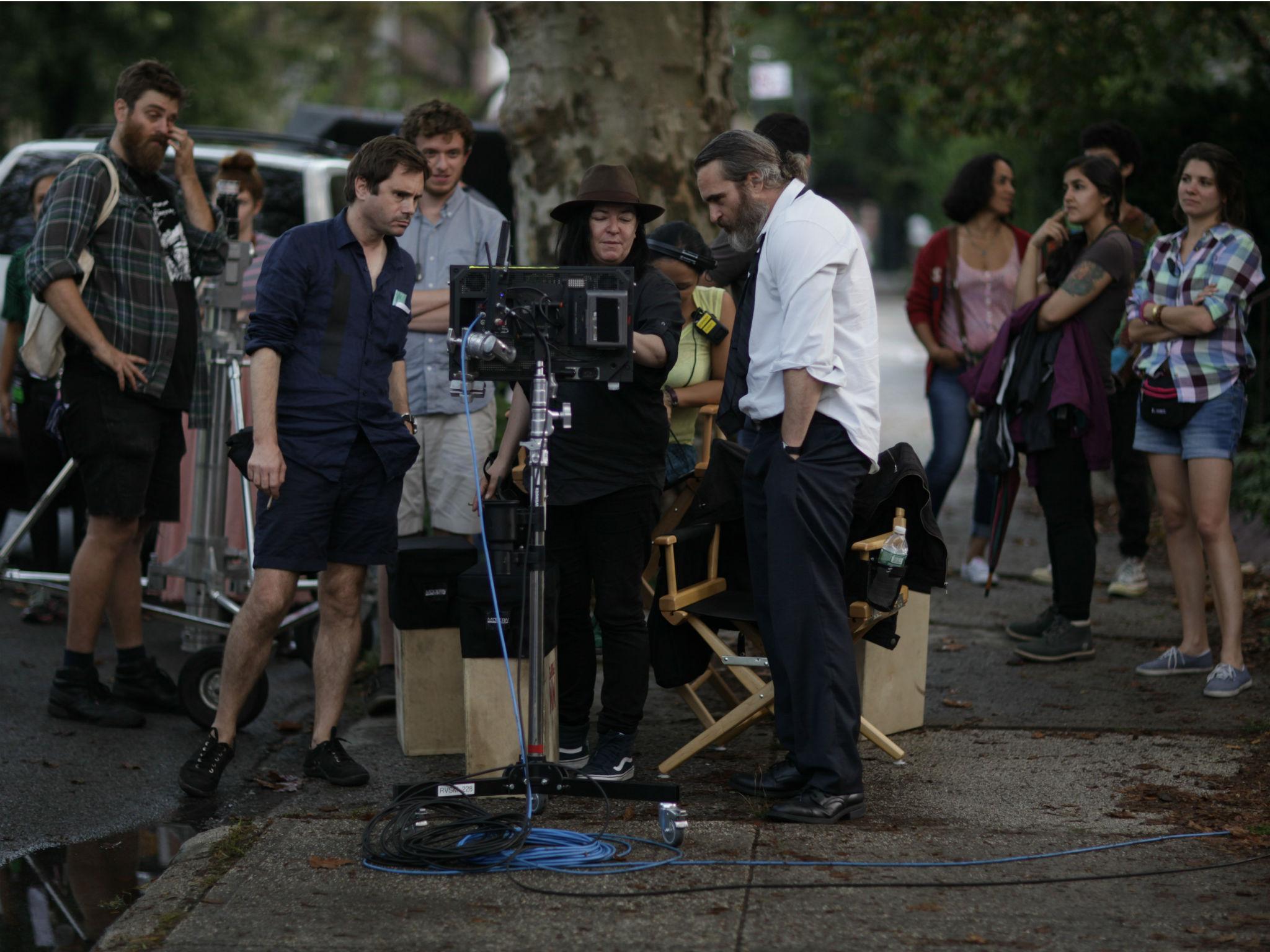 Director Ramsay and Joaquin Phoenix on the set of ‘You Were Never Really Here’