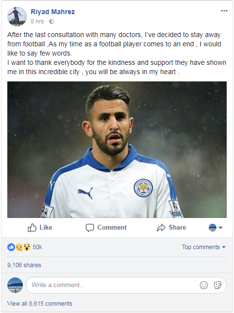 The original post on Mahrez's official page