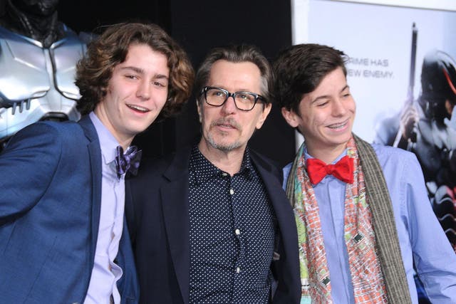 Gulliver Oldman (left) with his father Gary and younger brother Charlie