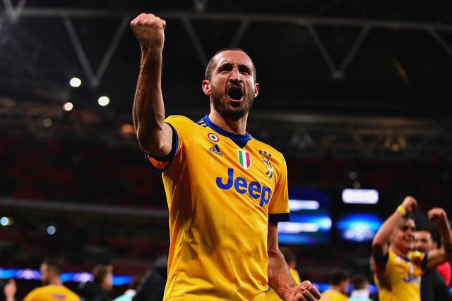 Giorgio Chiellini celebrates Juventus' comeback win