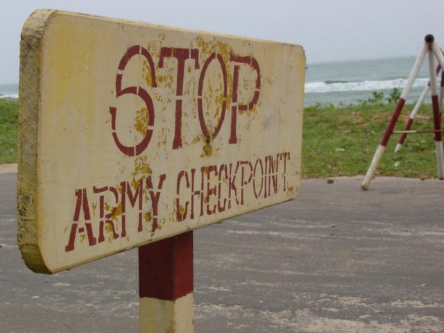 Road block: an army checkpoint on the east coast of Sri Lanka