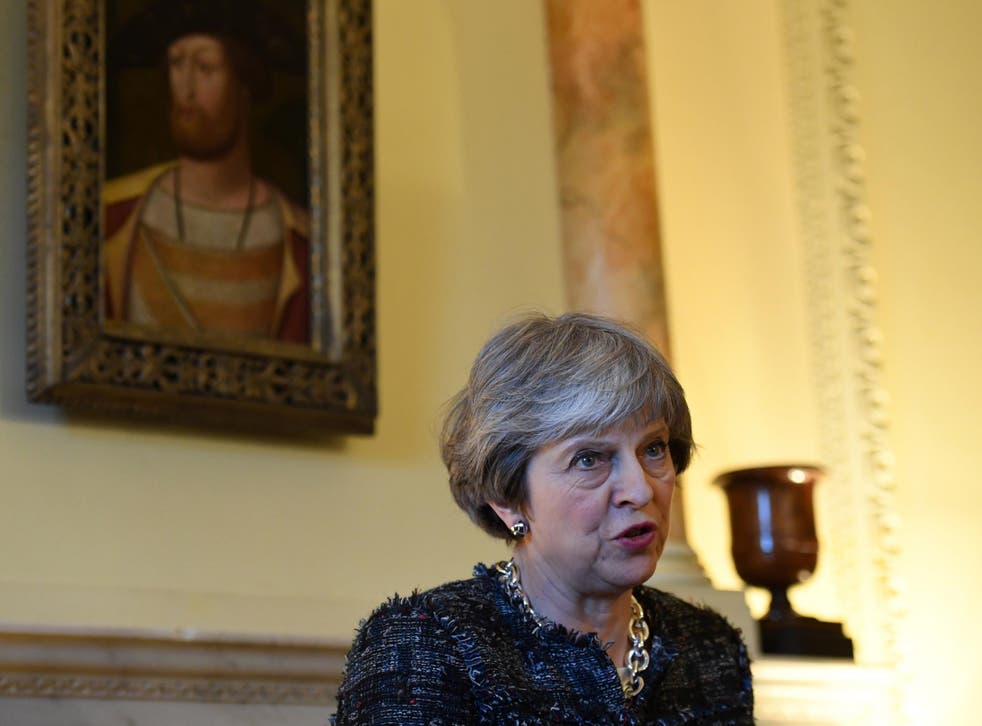 Theresa May speaking at reception for domestic abuse survivors last year