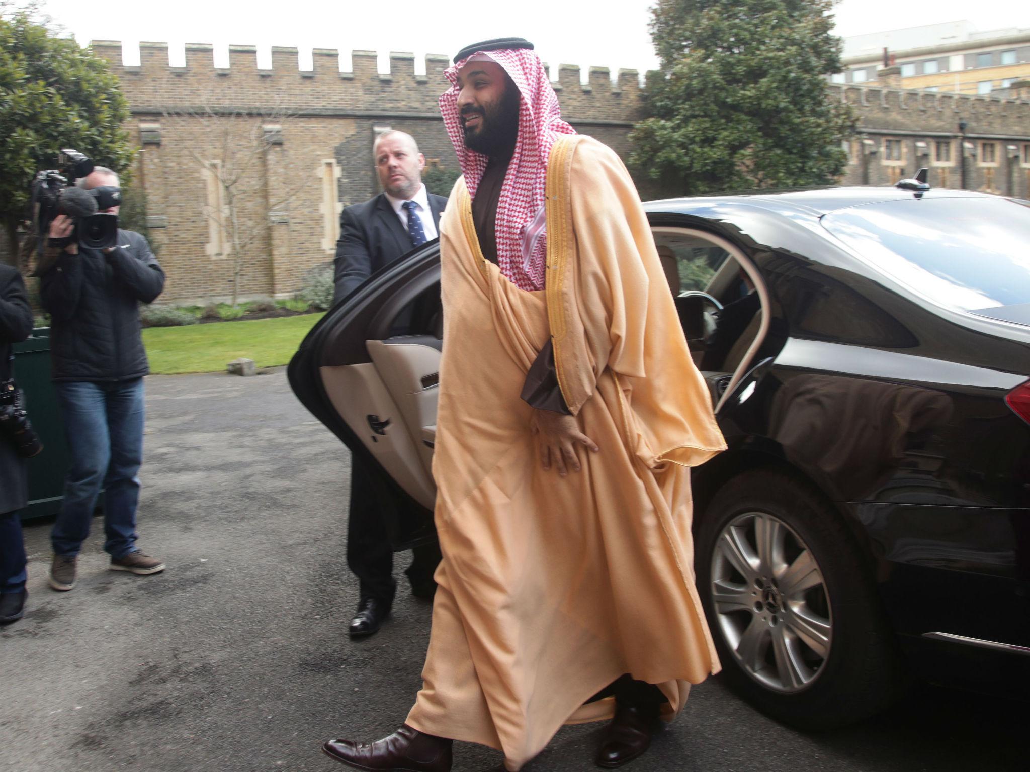 Saudi Arabia's Crown Prince Mohammad bin Salman arrives for a private meeting at Lambeth Palace hosted by the Archbishop of Canterbury Justin Welby