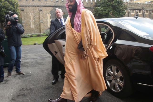 Saudi Arabia's Crown Prince Mohammad bin Salman arrives for a private meeting at Lambeth Palace hosted by the Archbishop of Canterbury Justin Welby