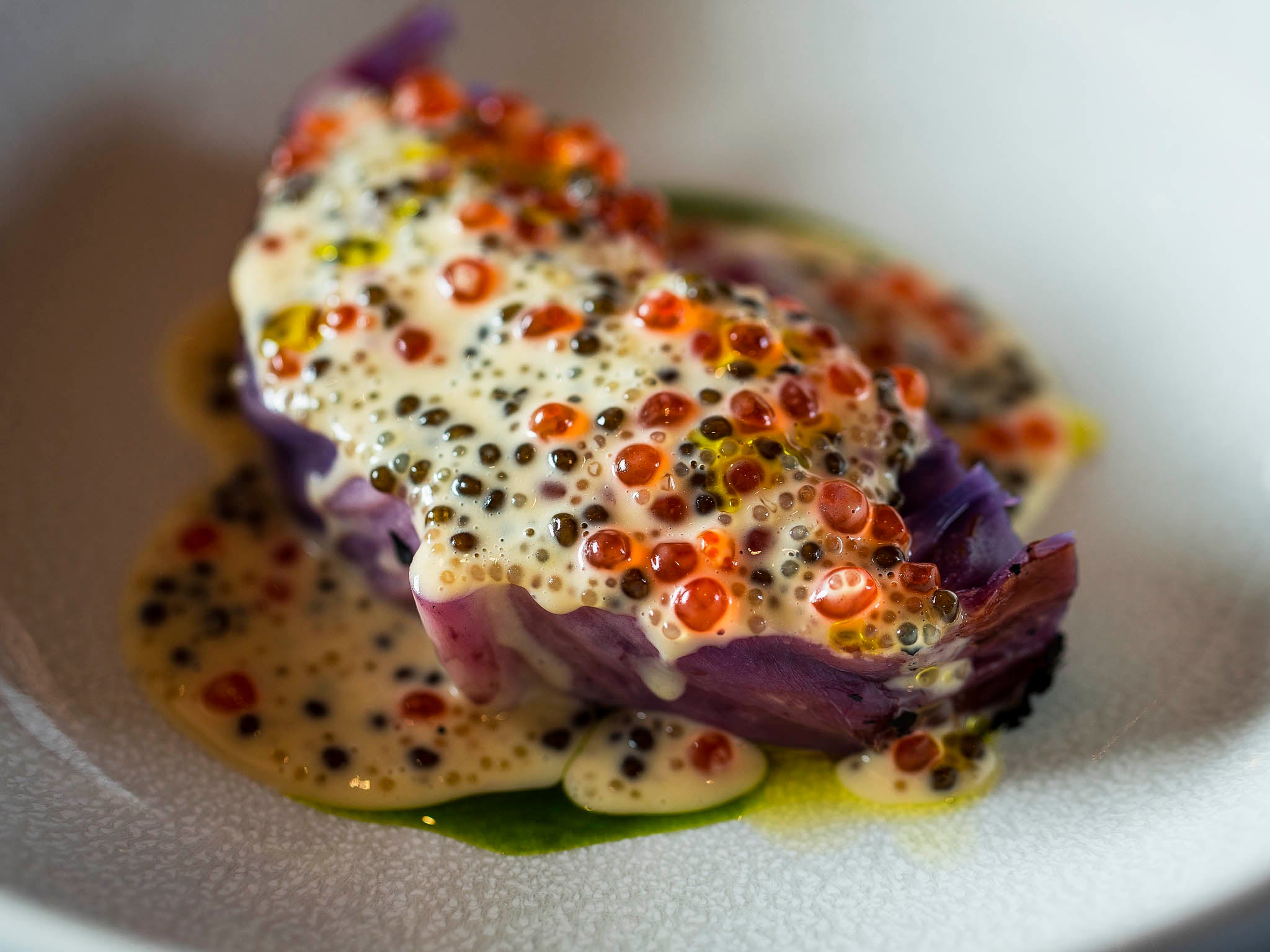 Also on the menu at White Rabbit: a range of caviars served in baked cabbage cups