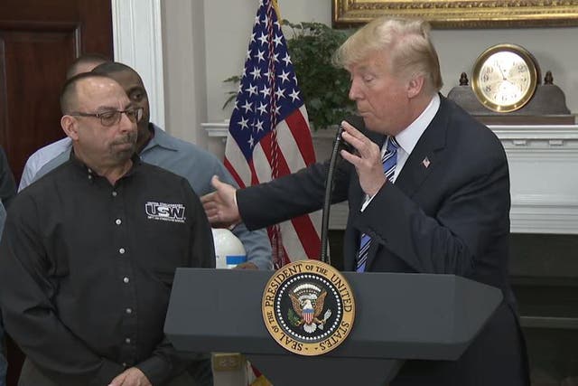 Donald Trump told steelworker Scott Sauritch his (living) father would be "looking down" on him