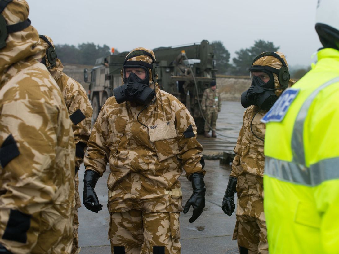 Members of the Falcon Squadron, Royal Tank Regiment, at Winterbourne Gunner, conducting final preparation and training before deploying in support of the civil authorities in Salisbury