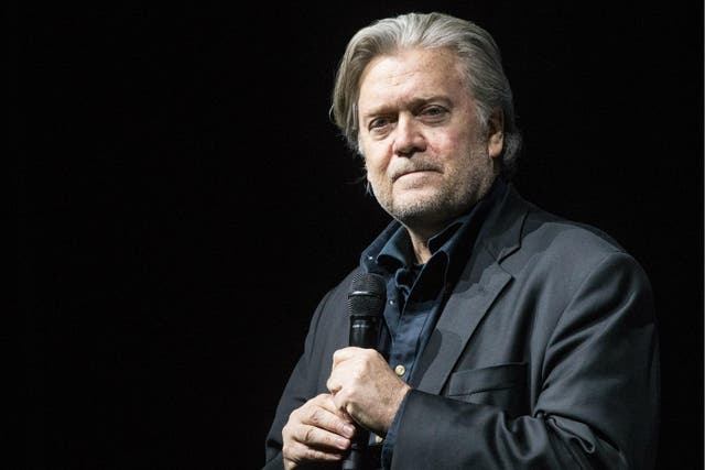Steve Bannon, the former chief strategist for US President Donald Trump, speaks at an event hosted by the weekly right-wing Swiss magazine Die Weltwoche on 6 March 2018 in Zurich, Switzerland.