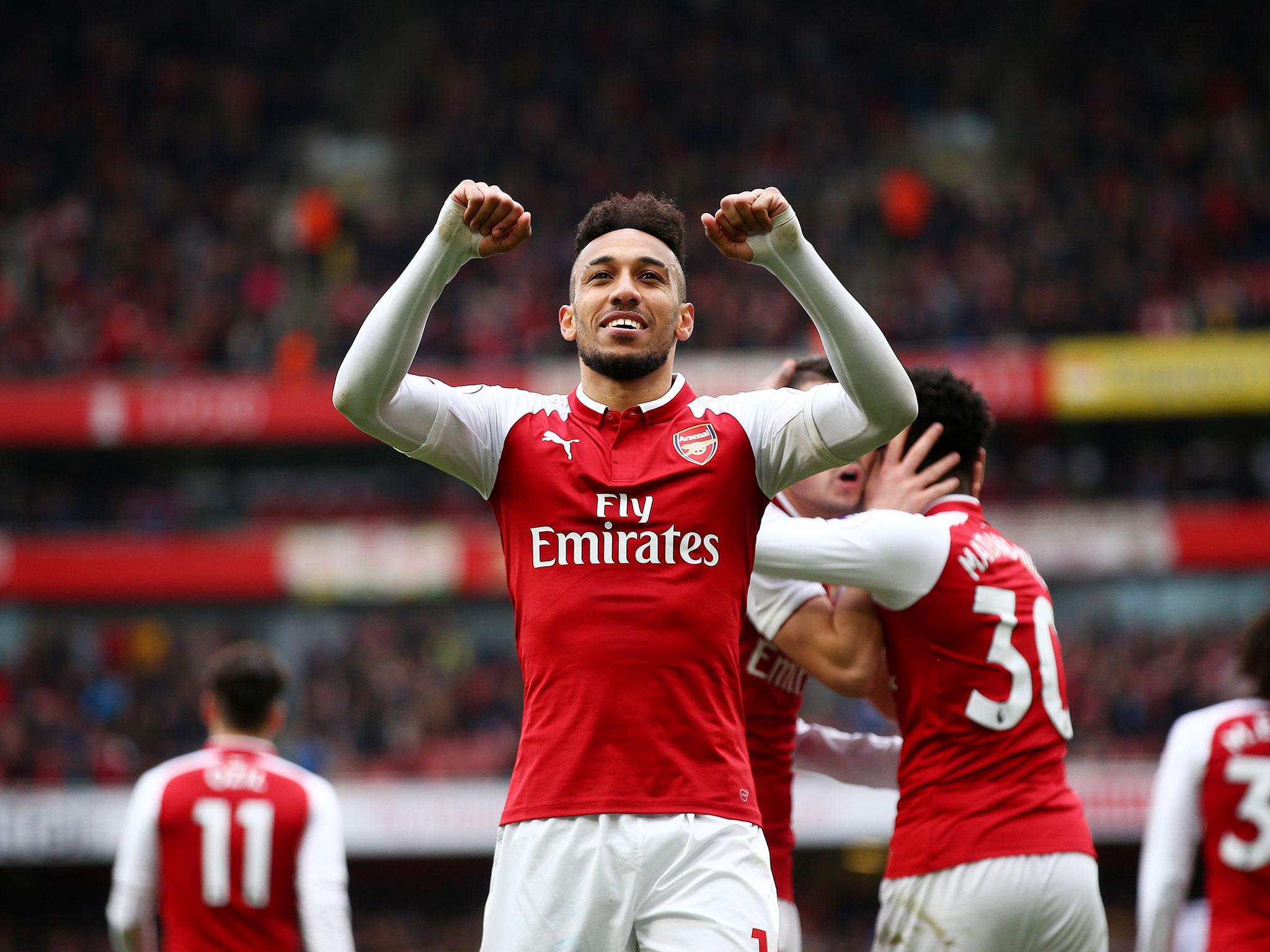 Pierre-Emerick Aubameyang celebrates scoring Arsenal's second