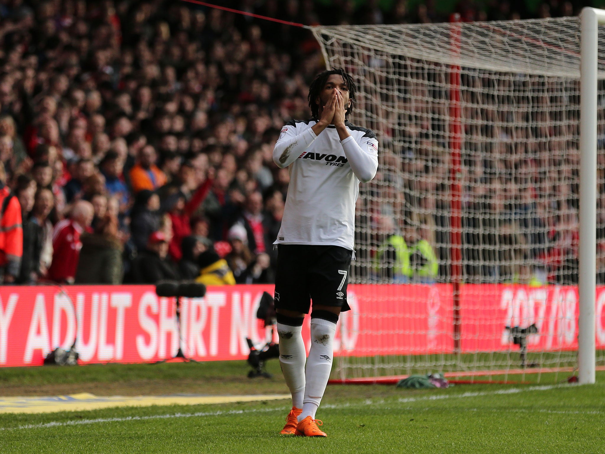 Kasey Palmer reacts after squandering an opportunity in front of goal