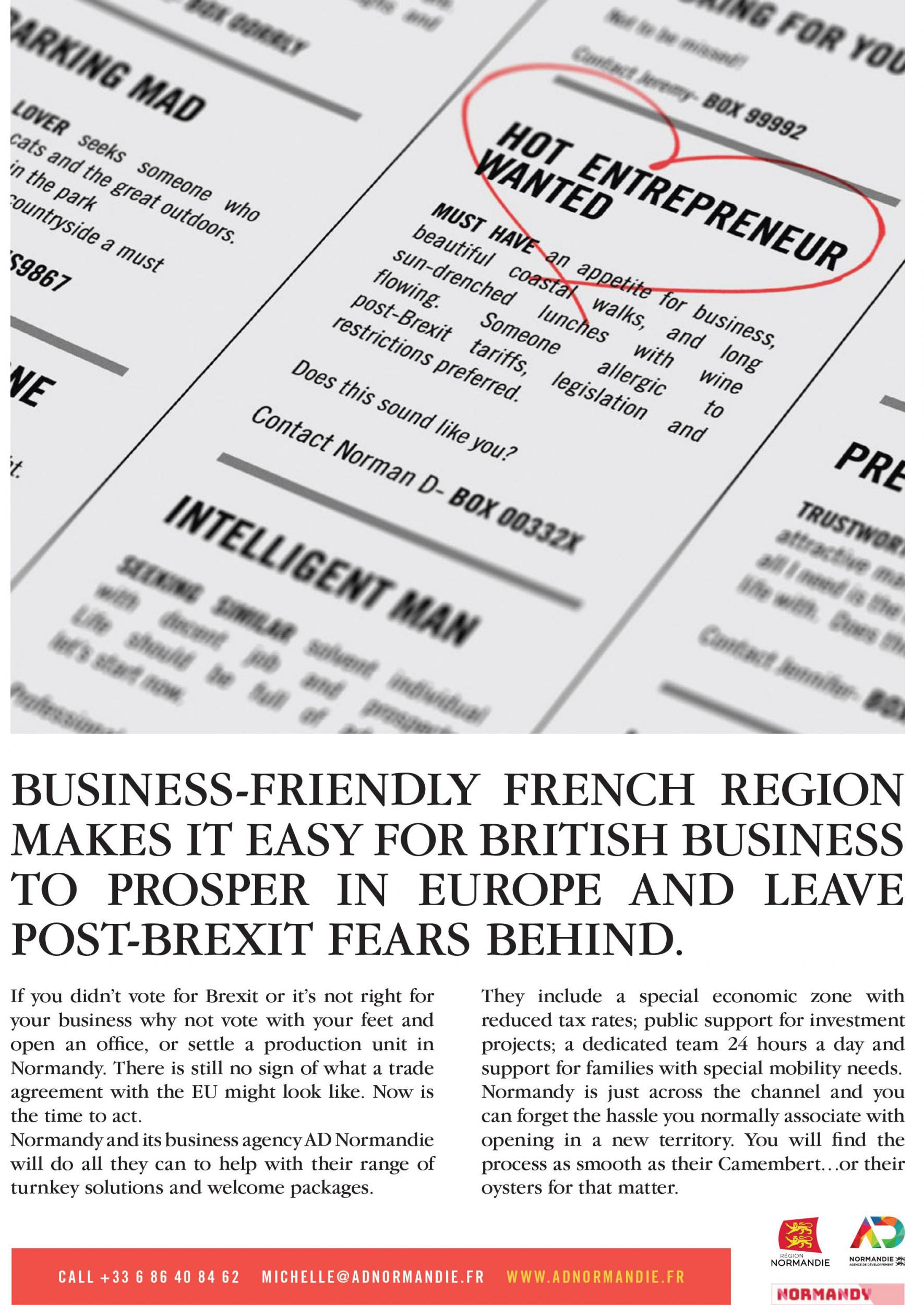 &#13;
The Normandy Development Agency’s advertising campaign is aimed at luring businesses to cross the Channel &#13;