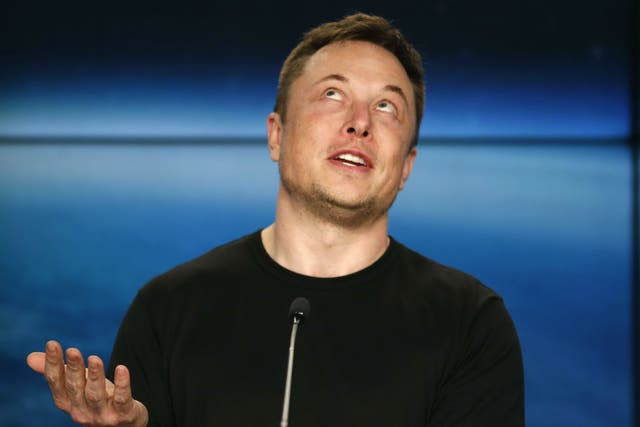 Elon Musk speaks after the Falcon Heavy rocket last month
