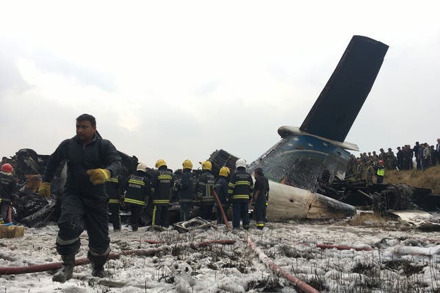 The crash site at the airport in Kathmandu