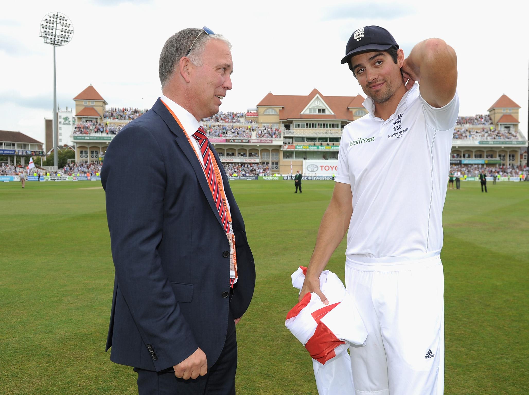 James Whitaker, left, with the former England captain Alastair Cook