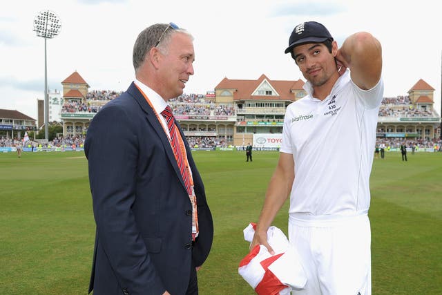 James Whitaker, left, with the former England captain Alastair Cook