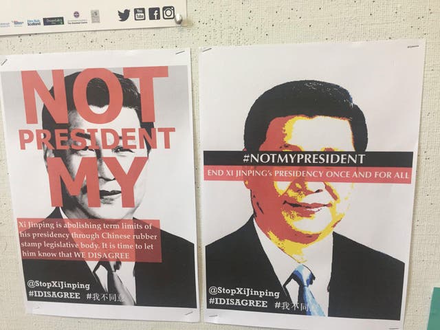 Posters written in both Chinese and English appeared at the London School of Economics and the University of Edinburgh