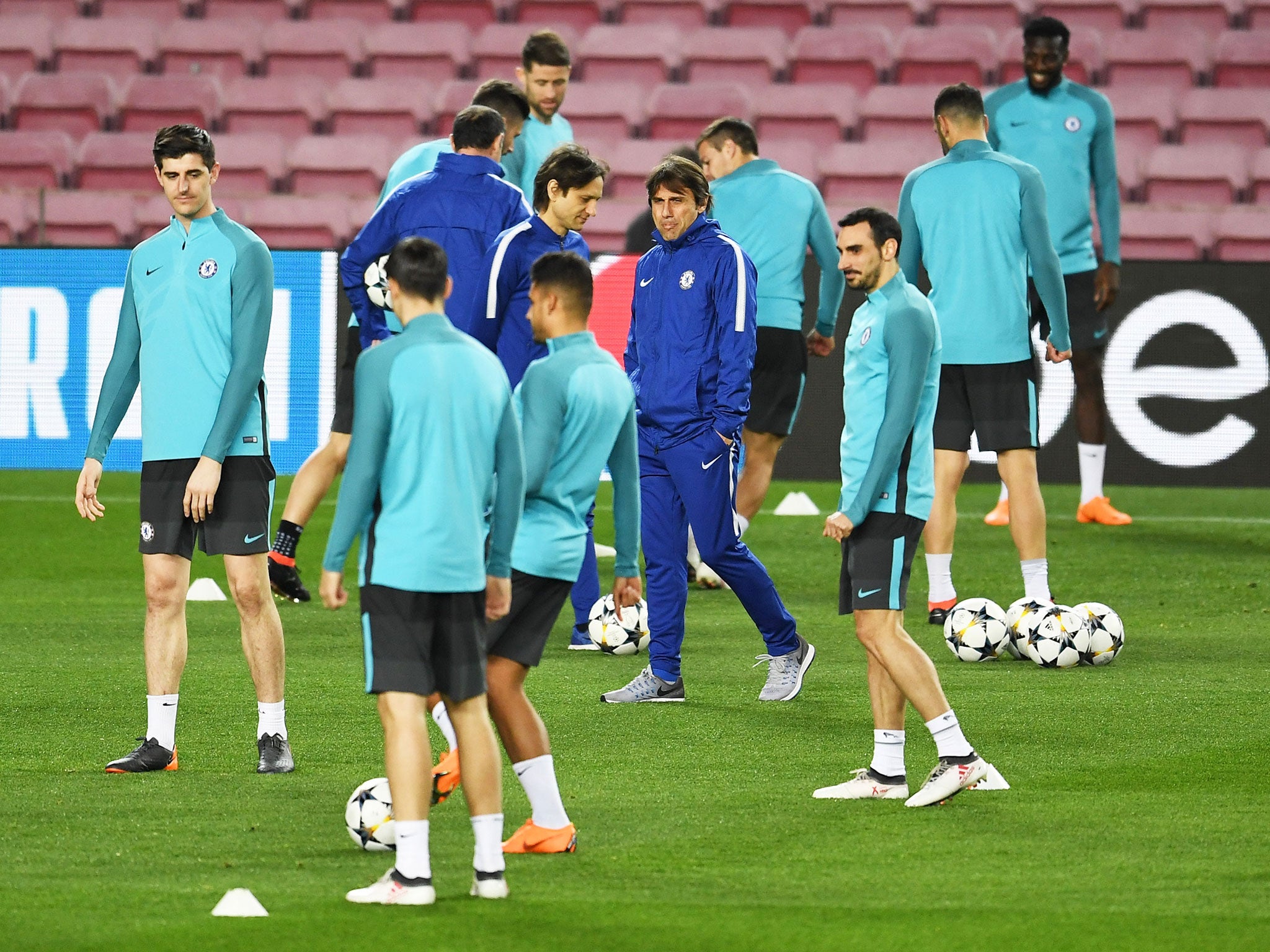 Antonio Conte with his men in training ahead of the clash