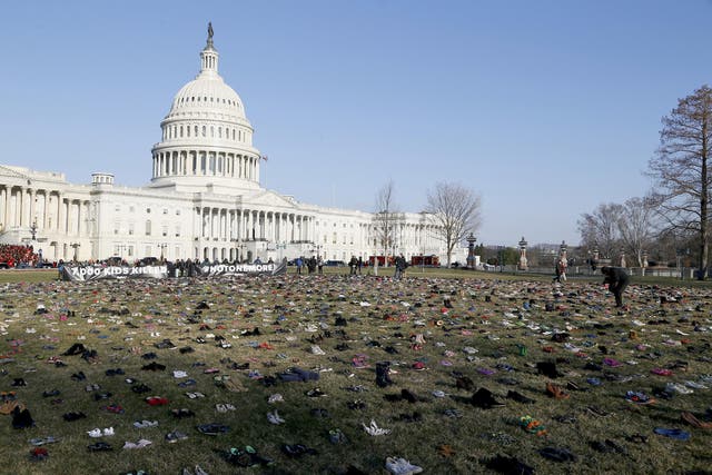 Thousands of pairs of shoes were laid outside the US Capitol building