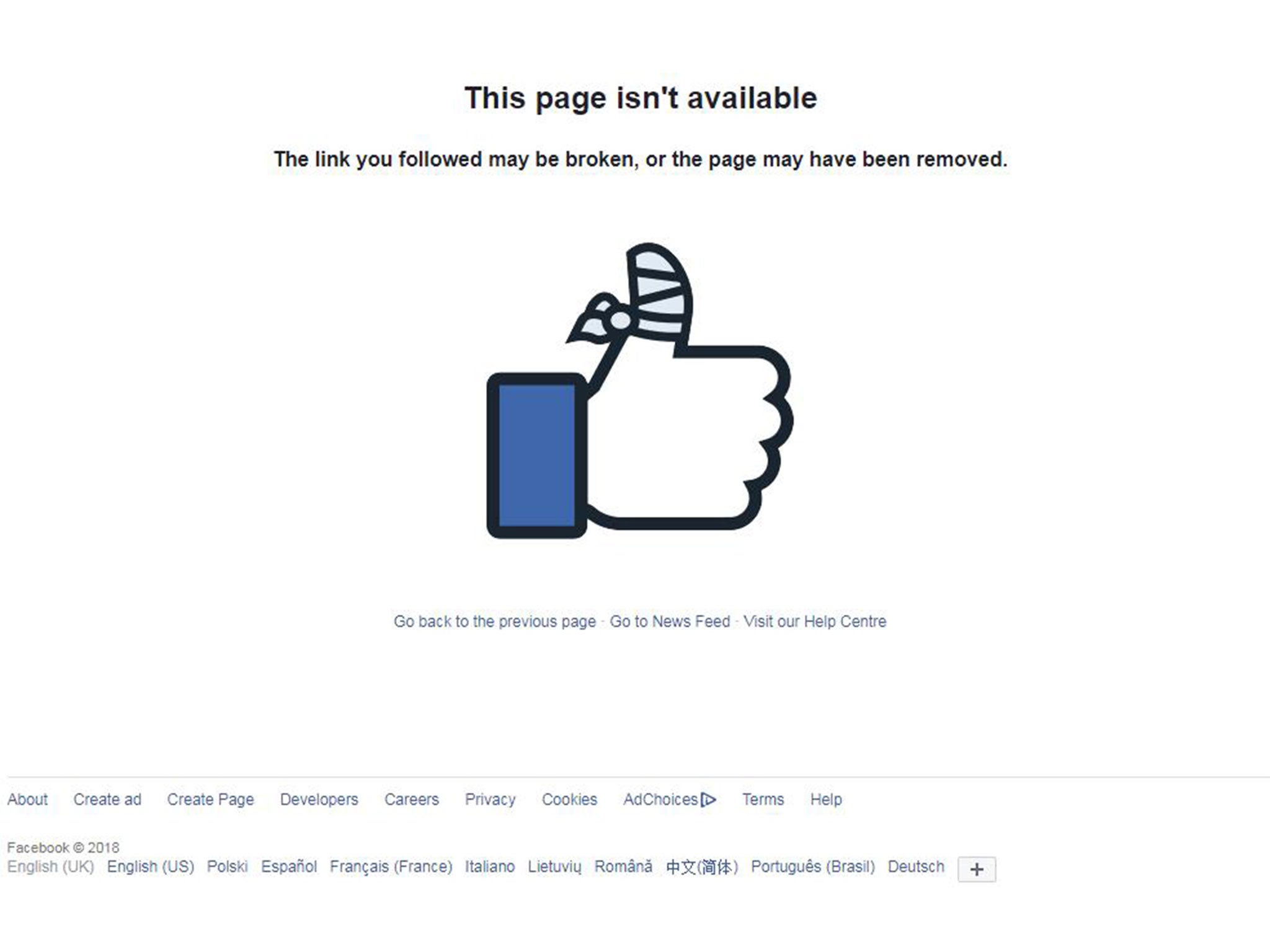 Britain First's official Facebook page has been deleted