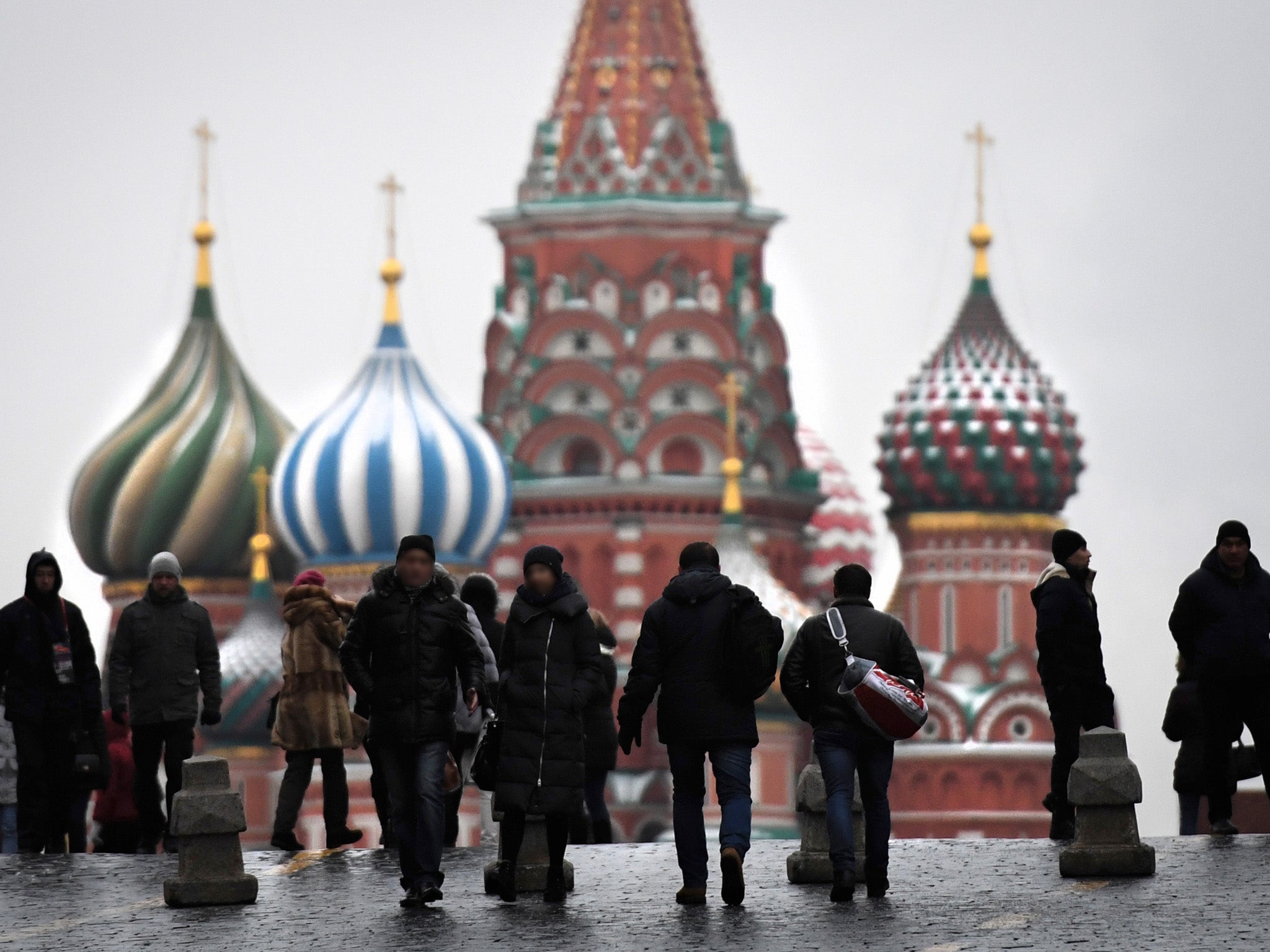 Tourists visiting Red Square in downtown Moscow.