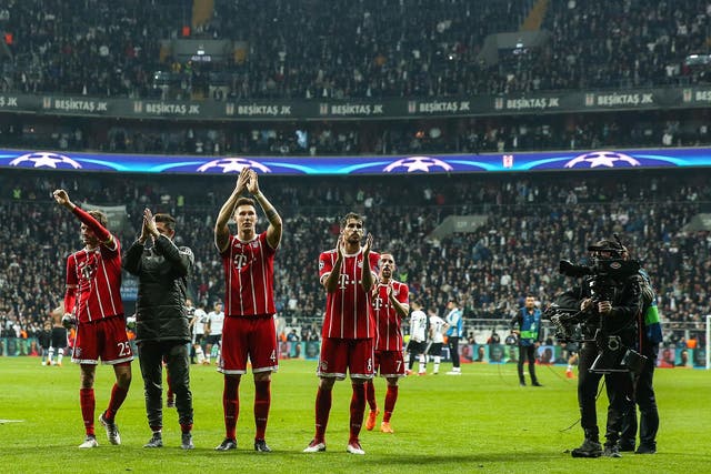 Bayern Munich's players celebrate their victory after the final whistle