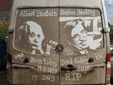Man draws tribute of Stephen Hawking on back of muddy delivery van